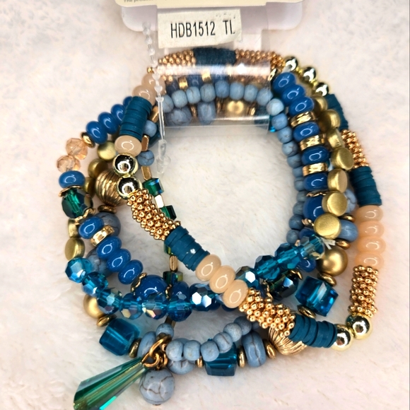 Bracelet stack stretch arm party glass and stone beads metal bracelets - Picture 4 of 7